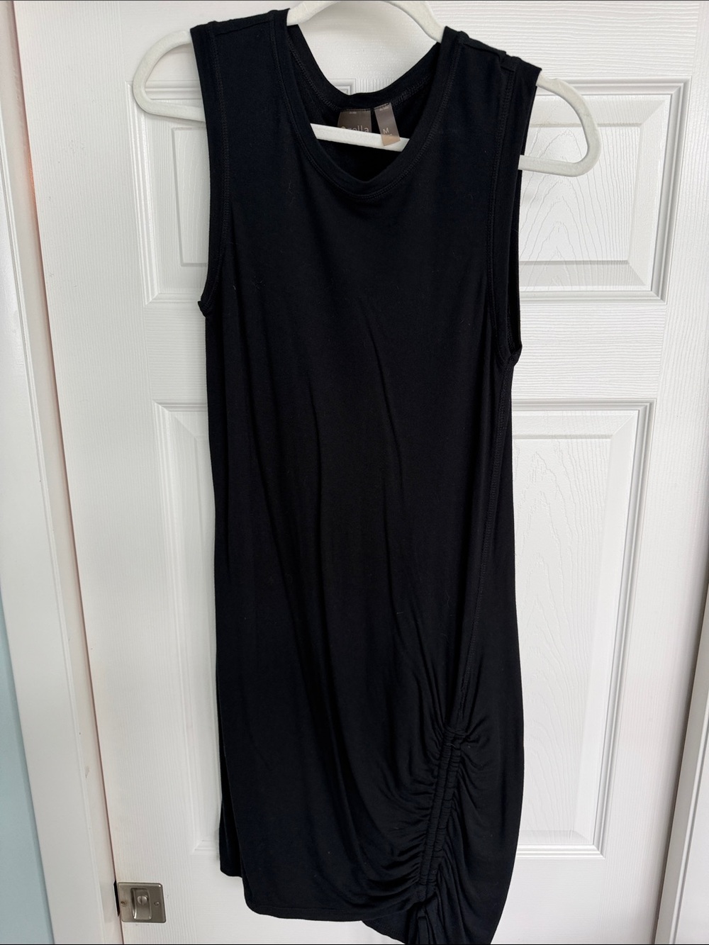 Zella Black Sleeveless Midi Dress with Side Ruched Detail